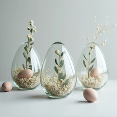 glass decorative eggs with flowers on Easter holiday