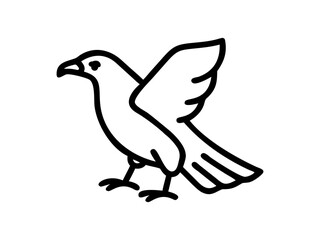 A stylized, black line drawing of a falcon in flight.