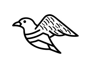 A stylized, black line drawing of a falcon in flight.
