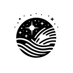 Naklejka premium Celestial Landscape Icon, Minimalist Black and White Design
