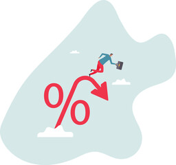 Inflation or interest rate falling down, decrease or reduction, profit fall in economic recession, stock market value loss,character for design.