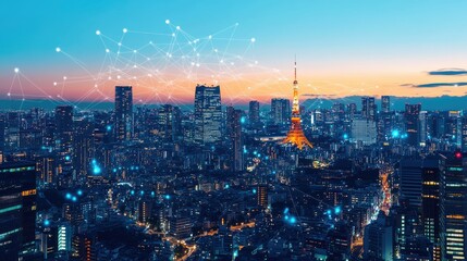 Obraz premium City Technology Urban Design Construction Data Economy Finance Graph Digital Transformation GUI ICT Marketing Market Network Future Building Screen Virtual Reality VR Analytics Fintech Real Estate Con