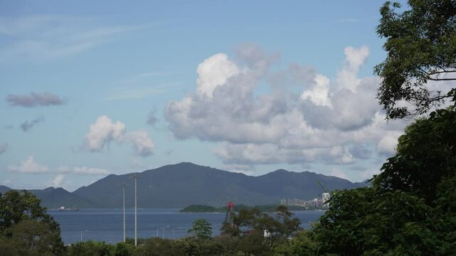 Lake, Mountain Landscape with Clouds and Sky, Pan Shot