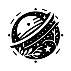 Celestial Flora: Black and White Space Planet Design