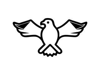 A stylized, black line drawing of a falcon in flight.