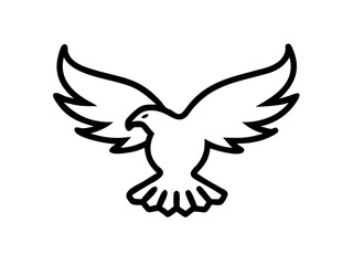 A stylized, black line drawing of a falcon in flight.