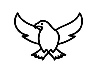 A stylized, black line drawing of a falcon in flight.