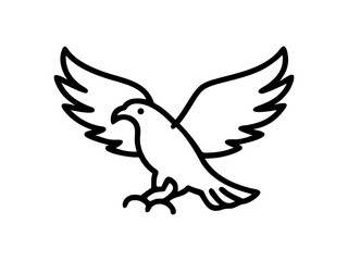 A stylized, black line drawing of a falcon in flight.