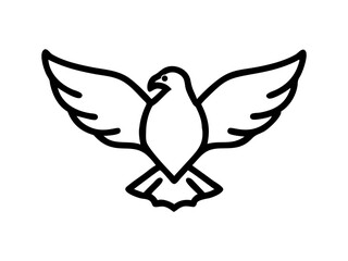 A stylized, black line drawing of a falcon in flight.