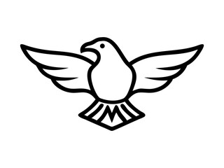 A stylized, black line drawing of a falcon in flight.