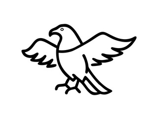 A stylized, black line drawing of a falcon in flight.