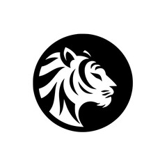 Minimalist Tiger Logo: Silhouette in Circle, Monochrome Design