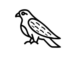 A stylized, black line drawing of a falcon in flight.