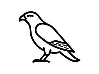 A stylized, black line drawing of a falcon in flight.