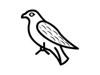 A stylized, black line drawing of a falcon in flight.