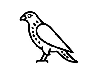 A stylized, black line drawing of a falcon in flight.