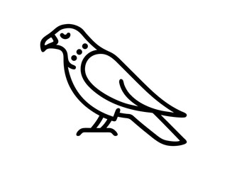 A stylized, black line drawing of a falcon in flight.