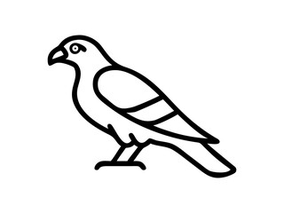 A stylized, black line drawing of a falcon in flight.