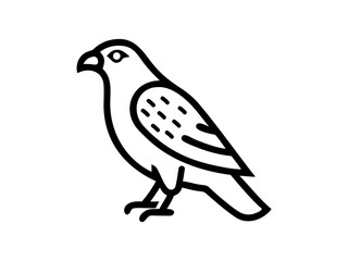 A stylized, black line drawing of a falcon in flight.