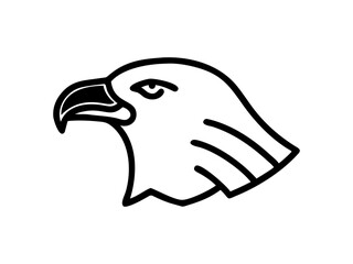 A stylized, black line drawing of a falcon in flight.