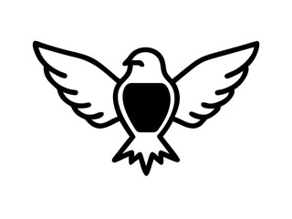 A stylized, black line drawing of a falcon in flight.