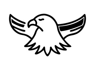 A stylized, black line drawing of a falcon in flight.
