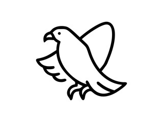 A stylized, black line drawing of a falcon in flight.