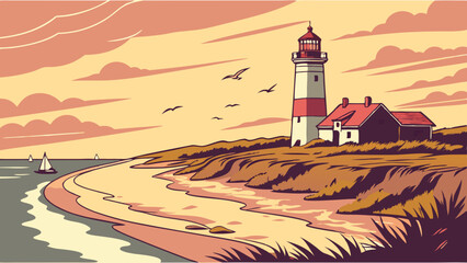 Sunset on Cape Cod with a lighthouse – Massachusetts, USA
