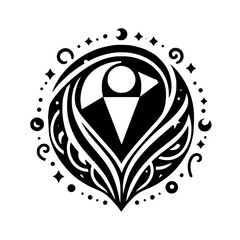 Geometric Black & White Emblem: Mystical Abstract Design