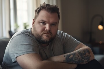 Obraz premium Portrait of a man with tattoos, serious expression