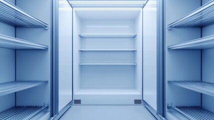 Modern Energy Efficient Refrigeration Interior with Clear Shelves and Soft Blue Lighting
