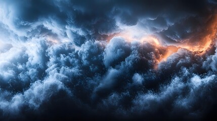 Obraz premium Dramatic Storm Clouds with Turbulent Patterns and Glimmers of Orange Light in the Sky