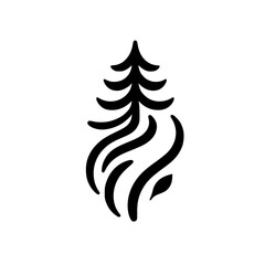 Stylized Black Spruce Tree Icon, Minimalist Design, White Background