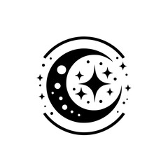 Obraz premium Black & White Crescent Moon & Star Logo Design, Mystical Celestial Illustration