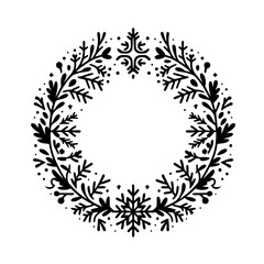 Elegant Black & White Winter Wreath Illustration