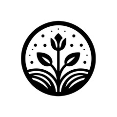 Minimalist Black and White Floral Badge Design - Botanical Symbol