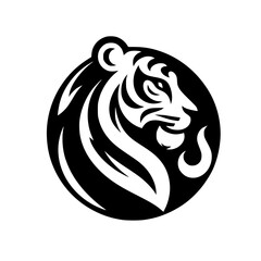 Bold Tiger Head Silhouette in Circle, Vector Logo Design