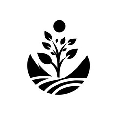 Black and White Abstract Eco Logo: Growing Plant Symbol
