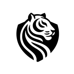 Bold Tiger Silhouette in Shield, Monochrome Emblem