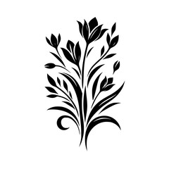 Fototapeta premium Elegant Black Floral Silhouette on White, Decorative Design
