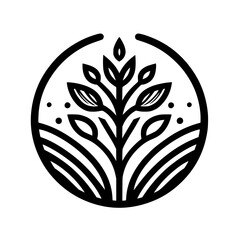Minimalist Plant Icon: Circle Emblem, Black & White Design