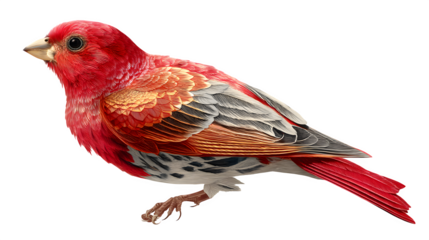 Red canary bird depicted in vibrant and soft-feathered artwork on a transparent background --ar 16:9 --v 7.0