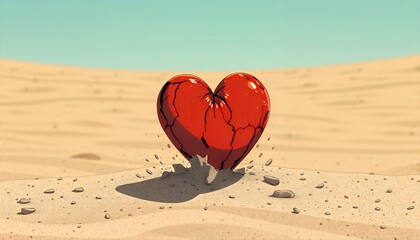 Obraz premium Cracked Red Heart in a Sandy Desert Pixel Art Illustration