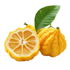 Fresh and Juicy Yuzu Orange Isolated on a White Background Perfect for Food Photography and Use isolated on transparent background.