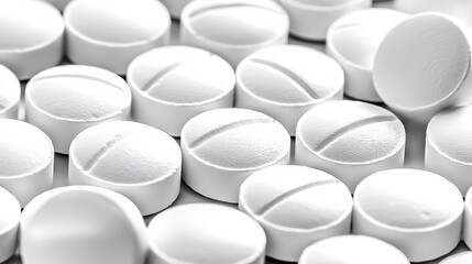Close-Up View Of White Tablets Arranged Neatly On A Surface Symbolizing Medical Treatment