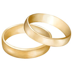 Two interlocked gold wedding bands on transparent background
