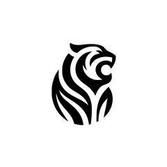 Black and White Tiger Head Logo, Minimalist Vector Design