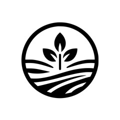 Minimalist Organic Farm Logo, Plant & Fields, Circle Design