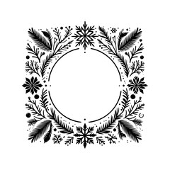 Elegant Winter Frame: Snowflakes & Botanical Border, Black & White Design