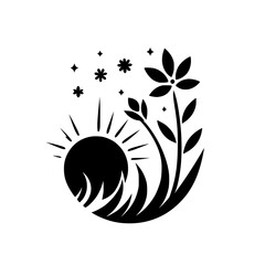 Minimalist Floral and Sun Silhouette Design